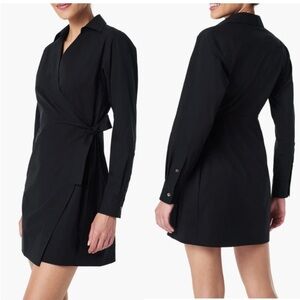 Spanx Poplin Wrap Dress Black Long Sleeves Size Medium